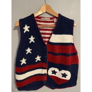 Vintage Marsh Landing Sweater Vest Womens Medium Patriotic American Flag 90s